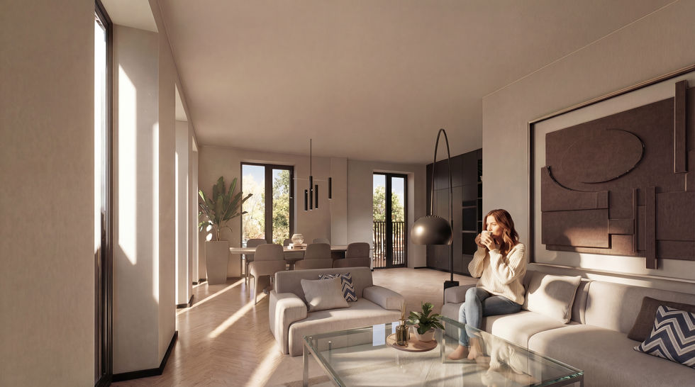 Open woon- en eetruimte.