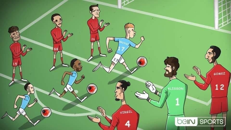 City Player's score past the Guard of Honours of Liverpool's Defence - Credits - BeIn Sports
