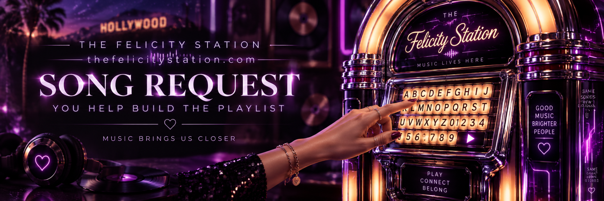 The Felicity Station Song Request — retro jukebox with a woman selecting letters and numbers to choose a song
