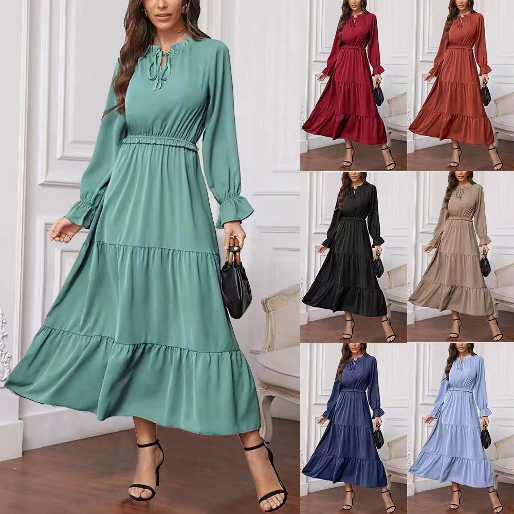 Summer Solid Color Long Sleeve Women's Dress