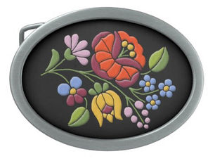 Best Deals! Kalocsa Embroidery-Hungarian Folk Art oval buckle Oval Belt Buckle