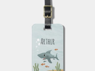 Best Deals! Boys Cute Blue Ocean Shark Name Kids Luggage Tag