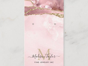Best Deals! Pink Gold Glitter Marble Agate Jewelry Display Business Card