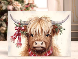 Hot Review! Festive Highland Cow with Plaid Scarf Holiday Card
