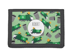 Big Deals! Recycling Garbage Truck Pattern Boys Name Trifold Wallet