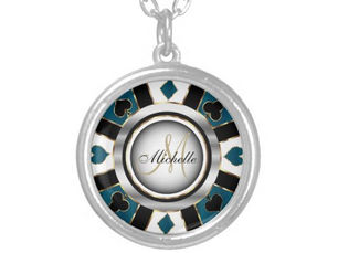 Top 5! Monogram Black, Blue and Gold Las Vegas Style Silver Plated Necklace