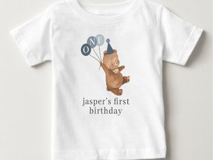 Top 5! Boy Twin (Left) - Bear Party Hat - 1st Birthday Baby T-Shirt