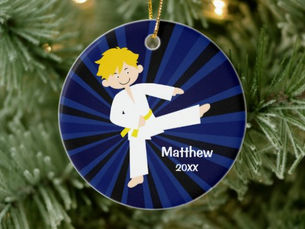 Best Deals! Taekwondo Karate Yellow Belt Boy Personalized Ceramic Ornament