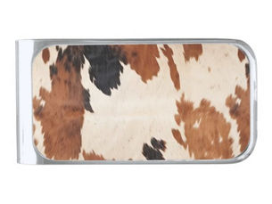 Big Deals! Brown Black White Cowhide Silver Finish Money Clip