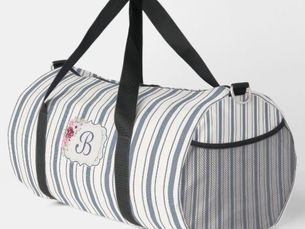 Top 10! Charm French Farmhouse Blue and white Striped Duffle Bag
