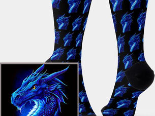 Best Deals! Dramatic Blue Fantasy Dragon on Black Socks