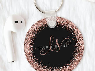 Best Price! Glam Rose Gold Glitter Elegant Monogram Keychain
