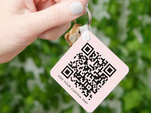 Hot Review! QR Code Minimalist Simple Blush Pink Custom Text Keychain