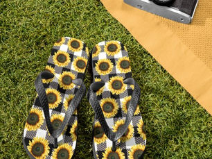 Review Buffalo Plaid Sunflower Black White Flip Flops