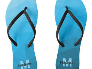 Best Deals! Blue cyan gradient geometric mesh pattern Monogram Flip Flops