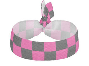 Top 5! Checkered squares hot pink black geometric retro elastic hair tie