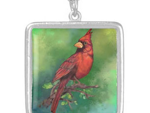 Hot Review! Beautiful Northern Red Cardinal Bird Painting Art Silver Plated Necklace