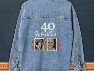 Best Price! 40 and Fabulous Faux Glitter 2 Photo 40th Birthday Denim Jacket