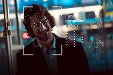 Facial recognition system, concept. Youn