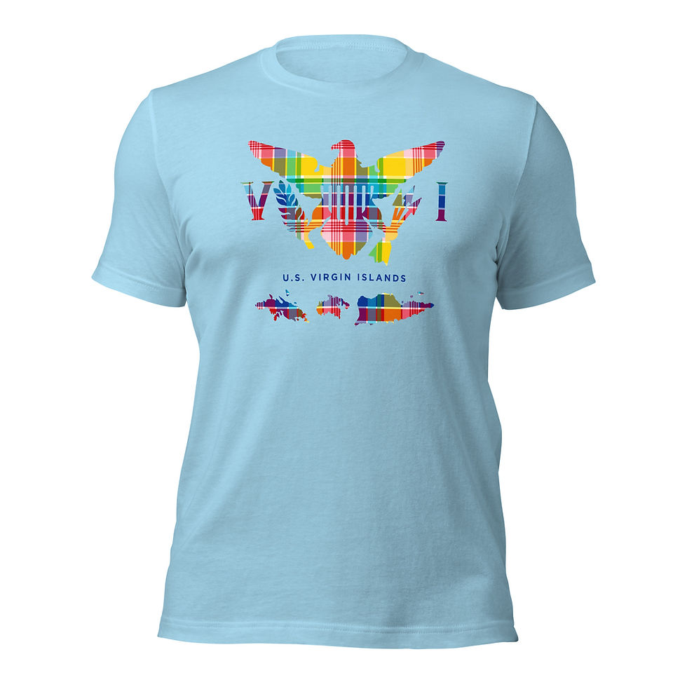 Thumbnail: U.S. Virgin Islands Madras Flag & Islands, White Unisex T-Shirt