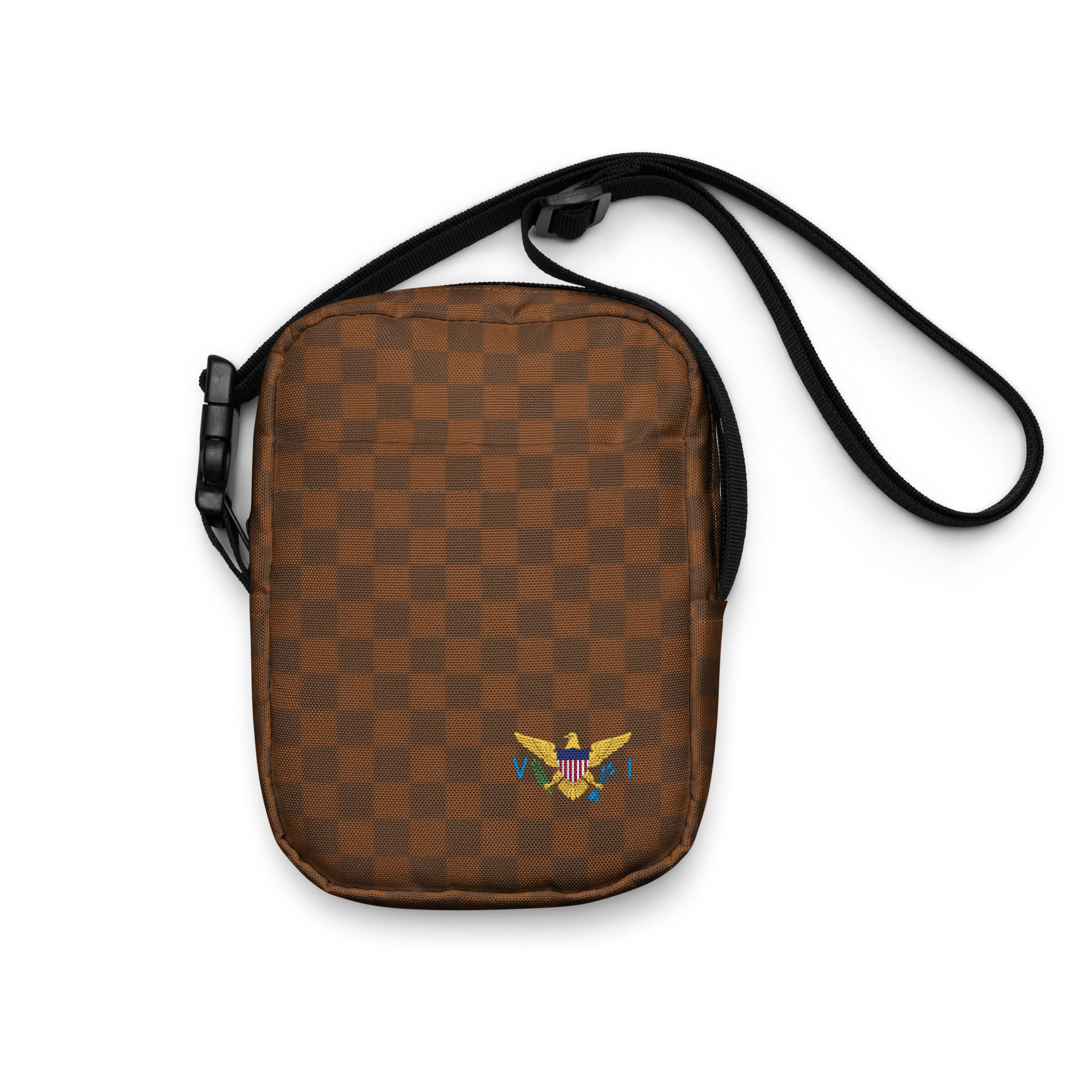 U.S. Virgin Islands Flag, Brown Checkered Utility Crossbody Bag
