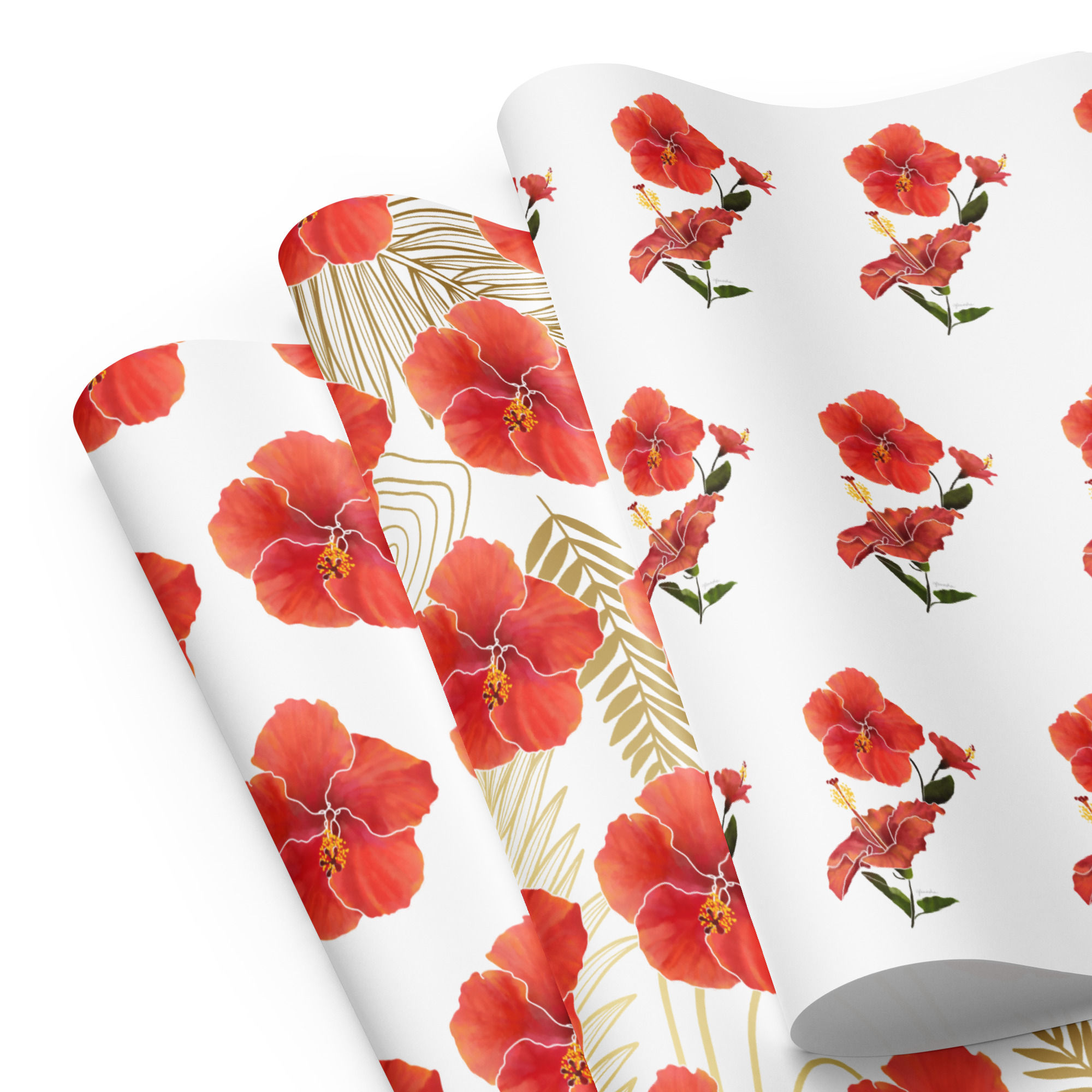 Red Hibiscus Wrapping Paper Sheets