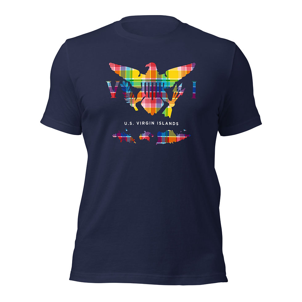 Thumbnail: U.S. Virgin Islands Madras Flag & Islands, Unisex Dark T-Shirt