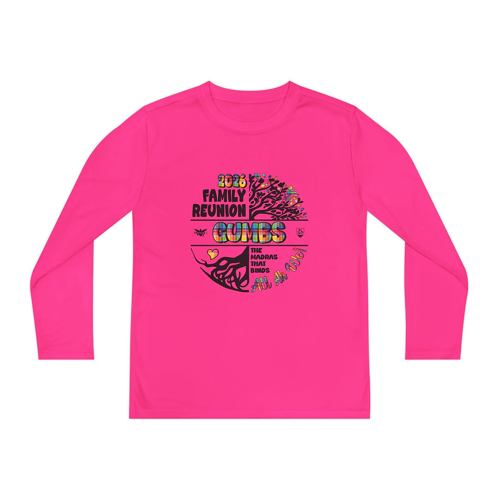 Thumbnail: Gumbs Family Reunion Youth Moisture-Wicking Long Sleeve Tee