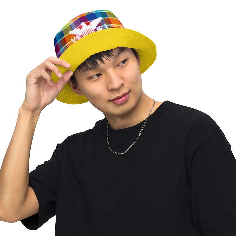 Thumbnail: U.S. Virgin Islands Madras & Flag Yellow Reversible Bucket Hat