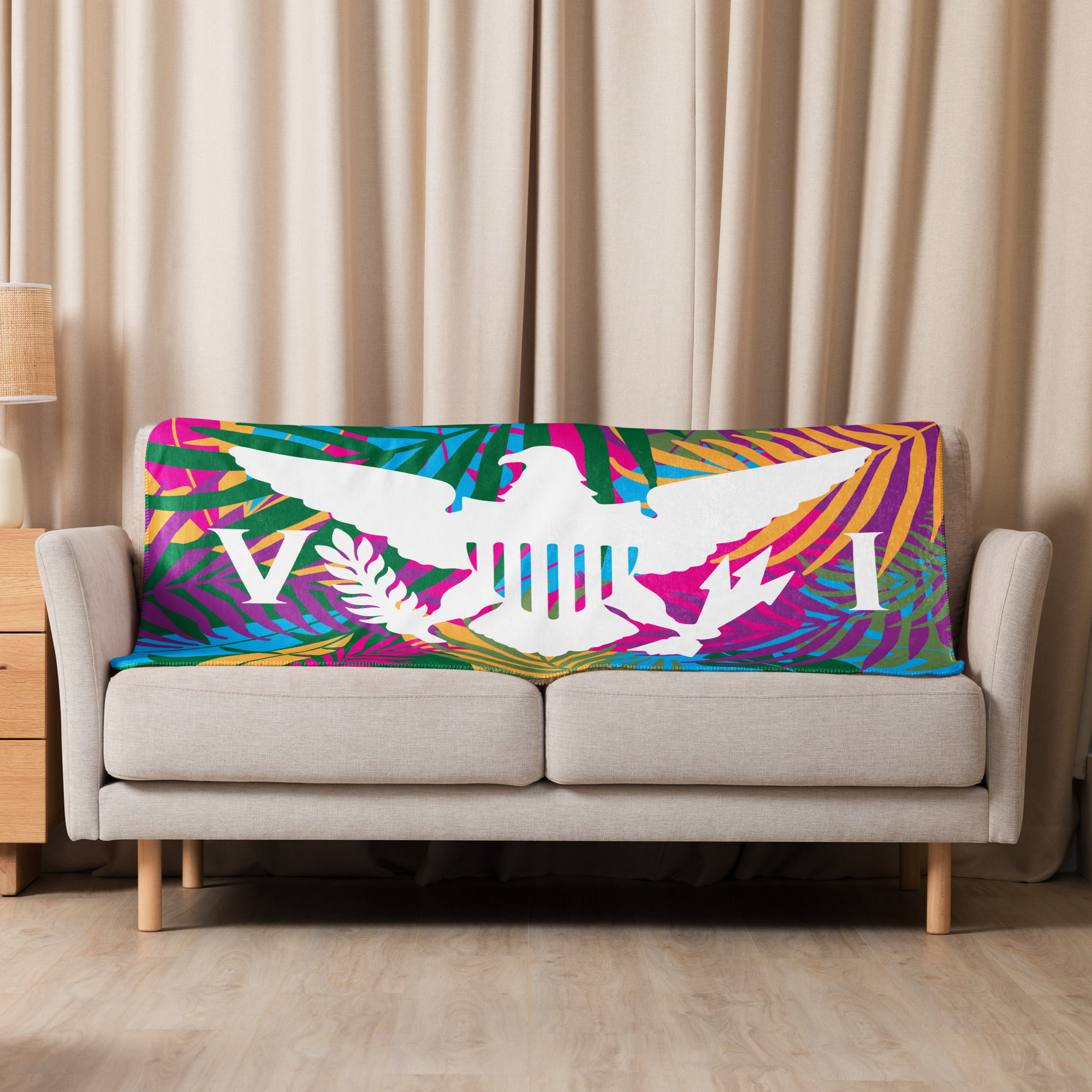 U.S. Virgin Islands Flag Colorful Tropical Leaves Sherpa Blanket