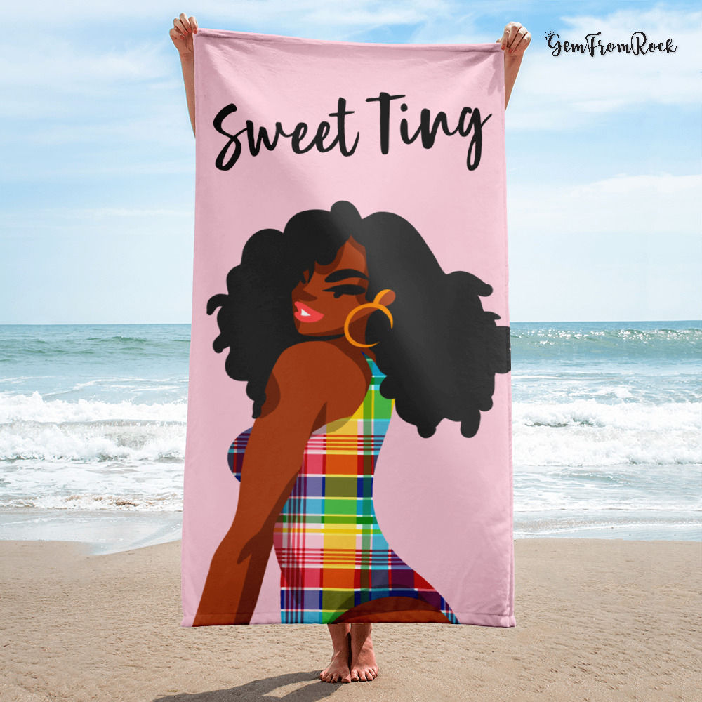 Sweet Ting, Conch Shell Pink, USVI Madras Beach Towel