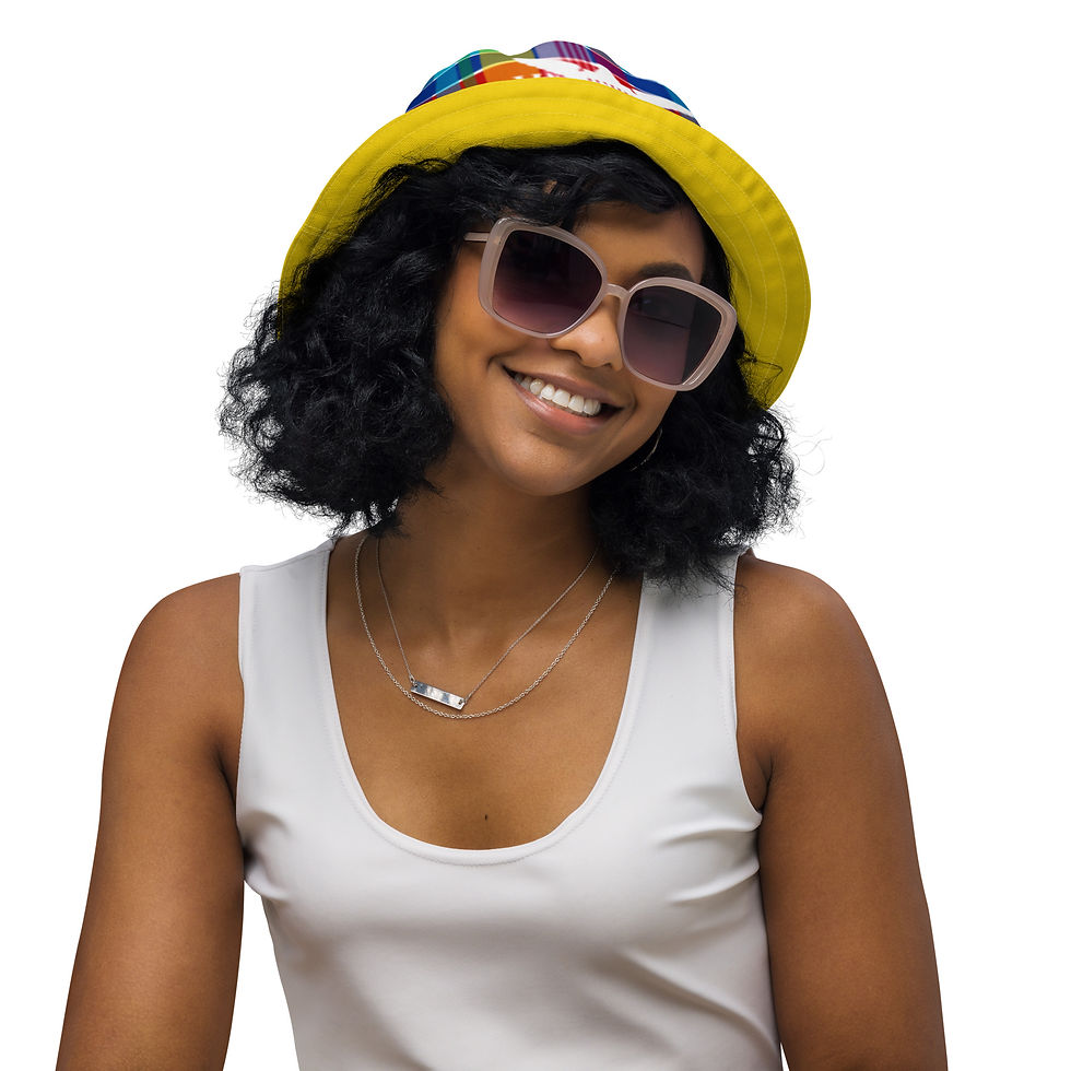 Thumbnail: U.S. Virgin Islands Madras & Flag Yellow Reversible Bucket Hat