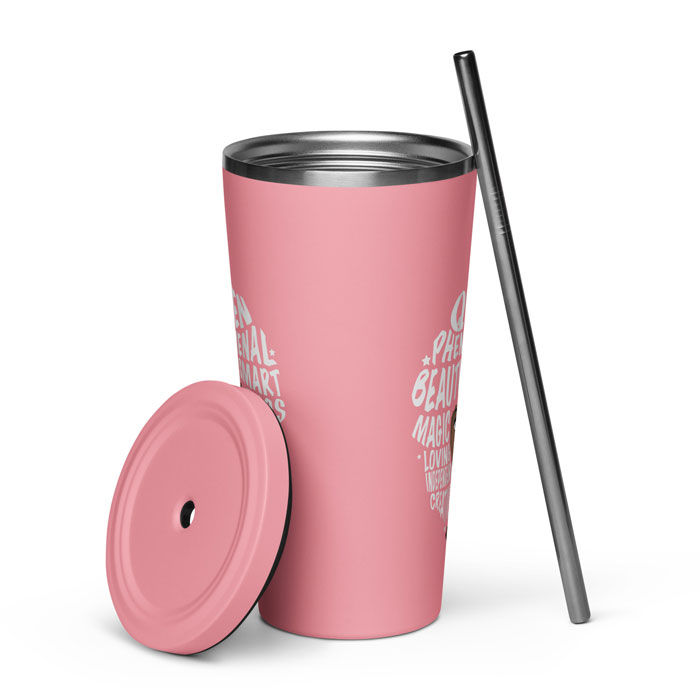 Thumbnail: Positive Affirmations, Black Woman, Natural Beauty Insulated Tumbler with Straw
