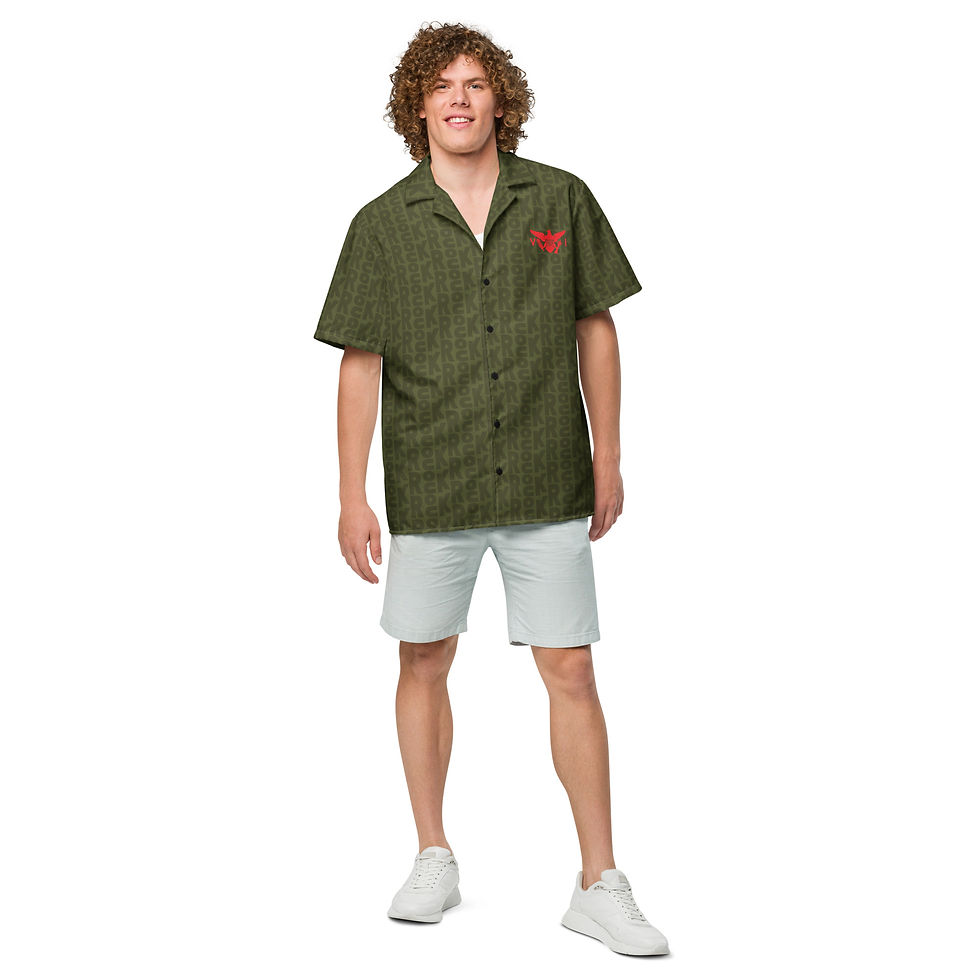 Thumbnail: ROCK, St. Thomas U.S. Virgin Islands Flag Olive Green Unisex Button Shirt