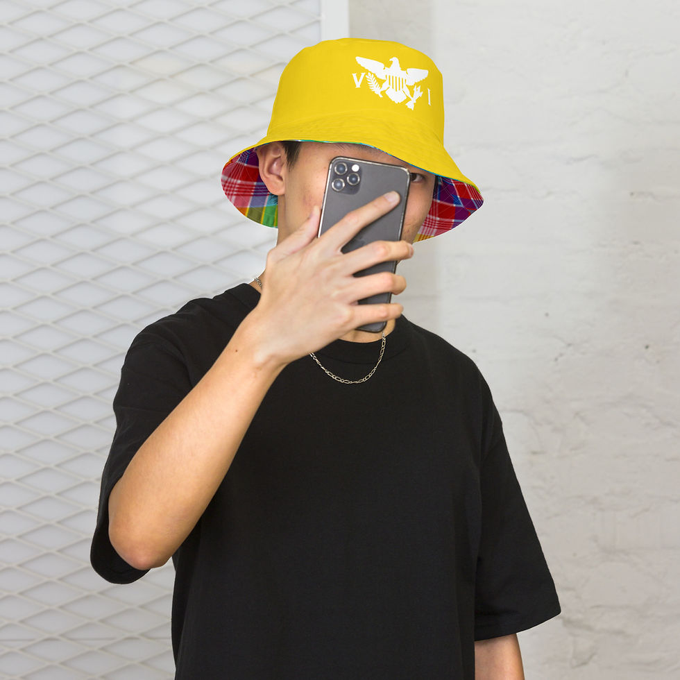 Thumbnail: U.S. Virgin Islands Madras & Flag Yellow Reversible Bucket Hat