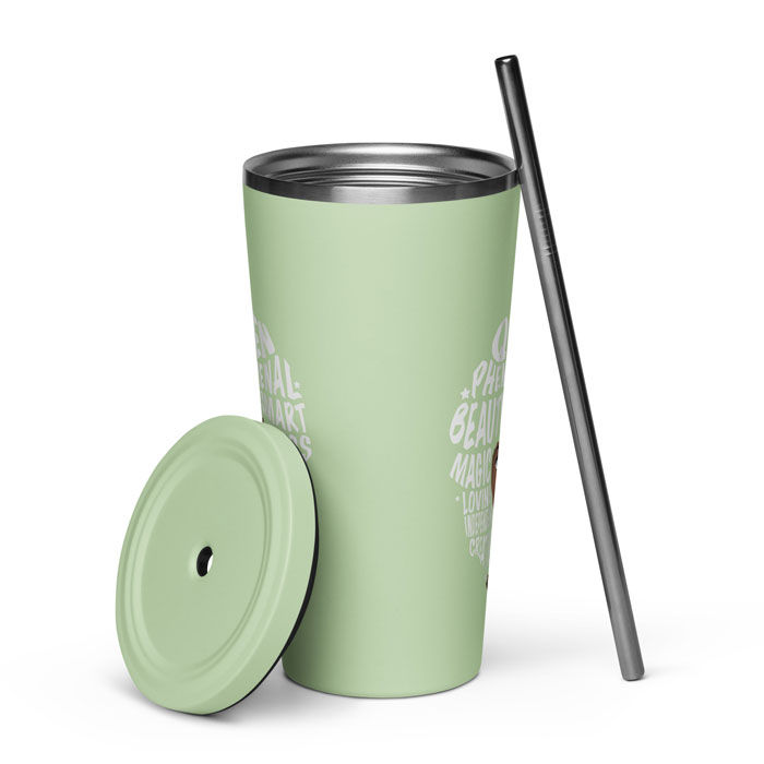 Thumbnail: Positive Affirmations, Black Woman, Natural Beauty Insulated Tumbler with Straw