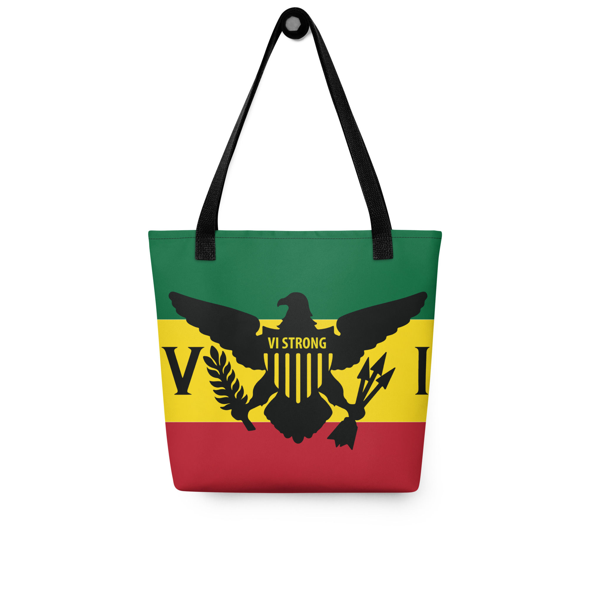 US Virgin Islands Flag, V.I. Strong, Ice, Gold & Green Tote Bag