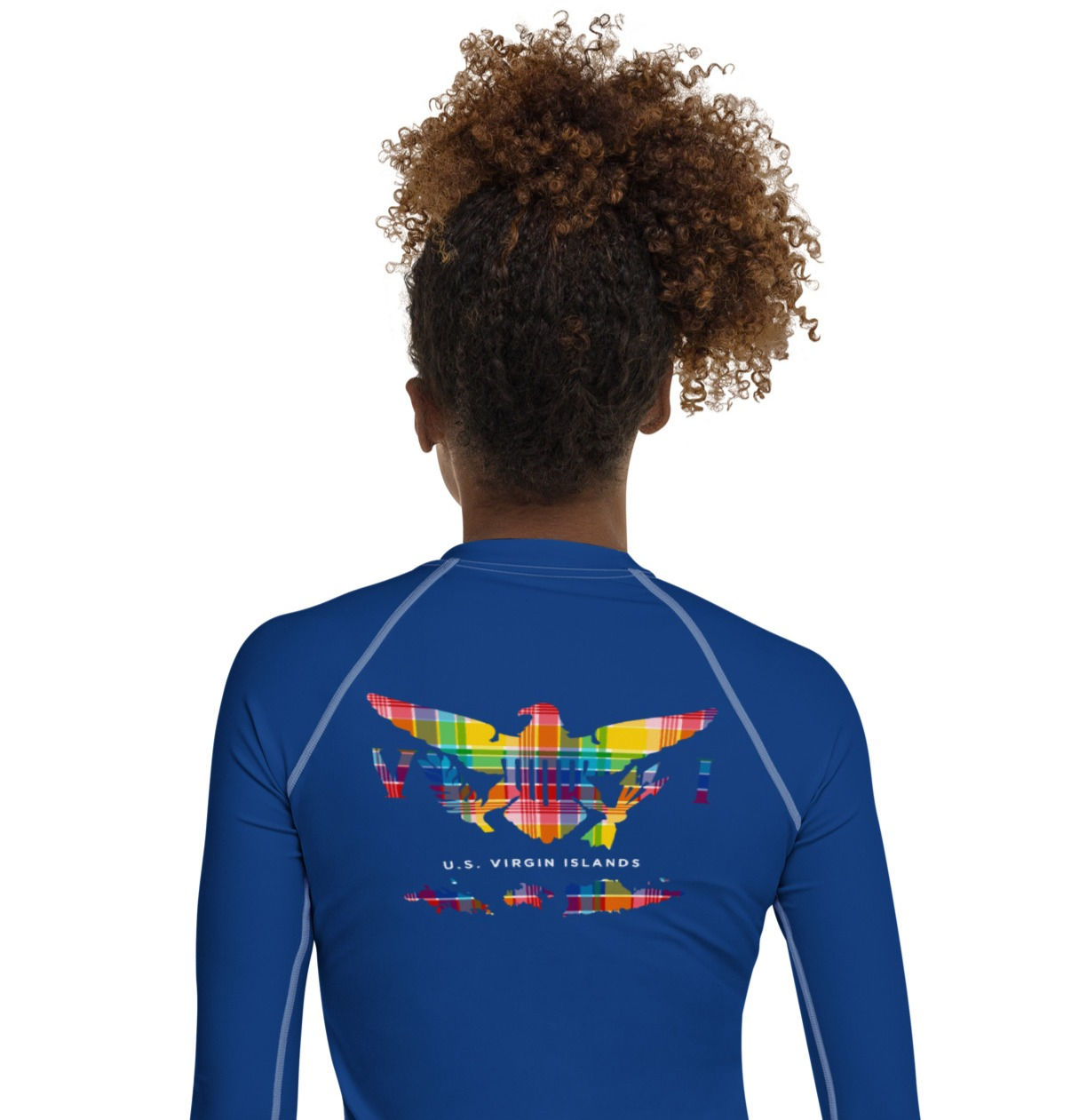 U.S. Virgin Islands Flag & Islands Madras Women's Blue Rash Guard