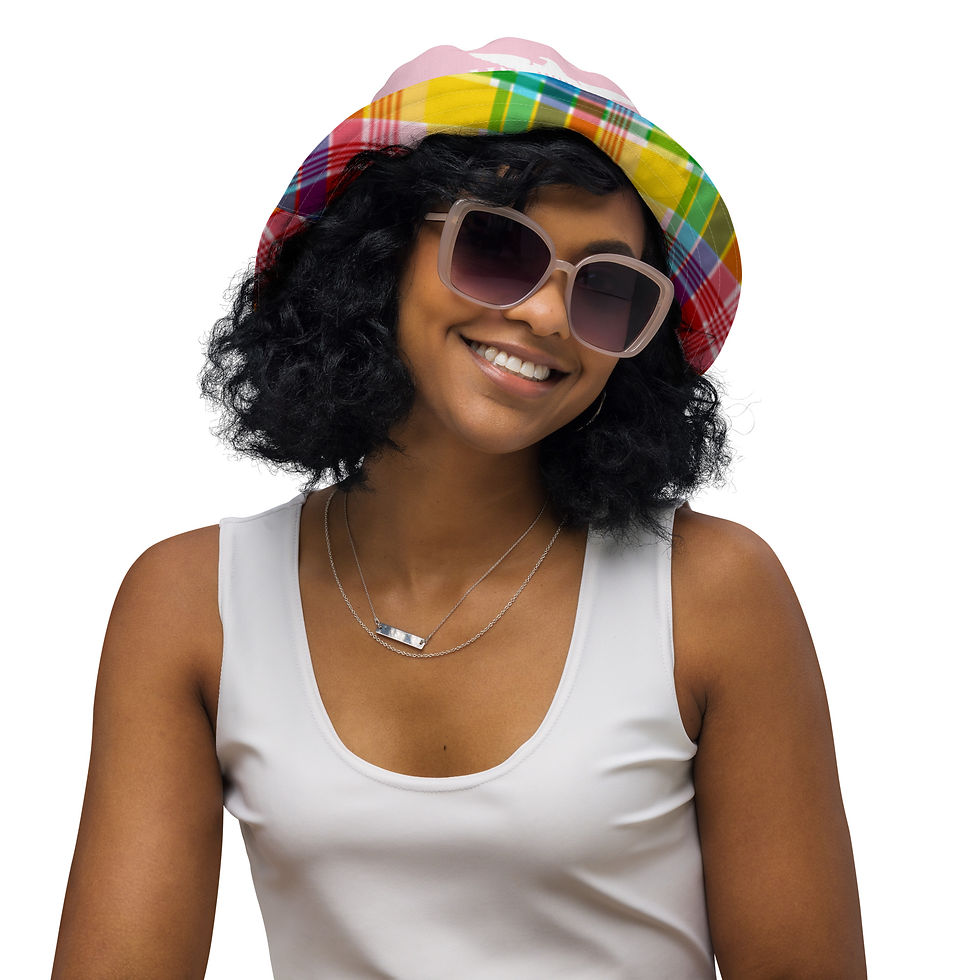 Thumbnail: U.S. Virgin Islands Madras & Flag Pink Reversible Bucket Hat