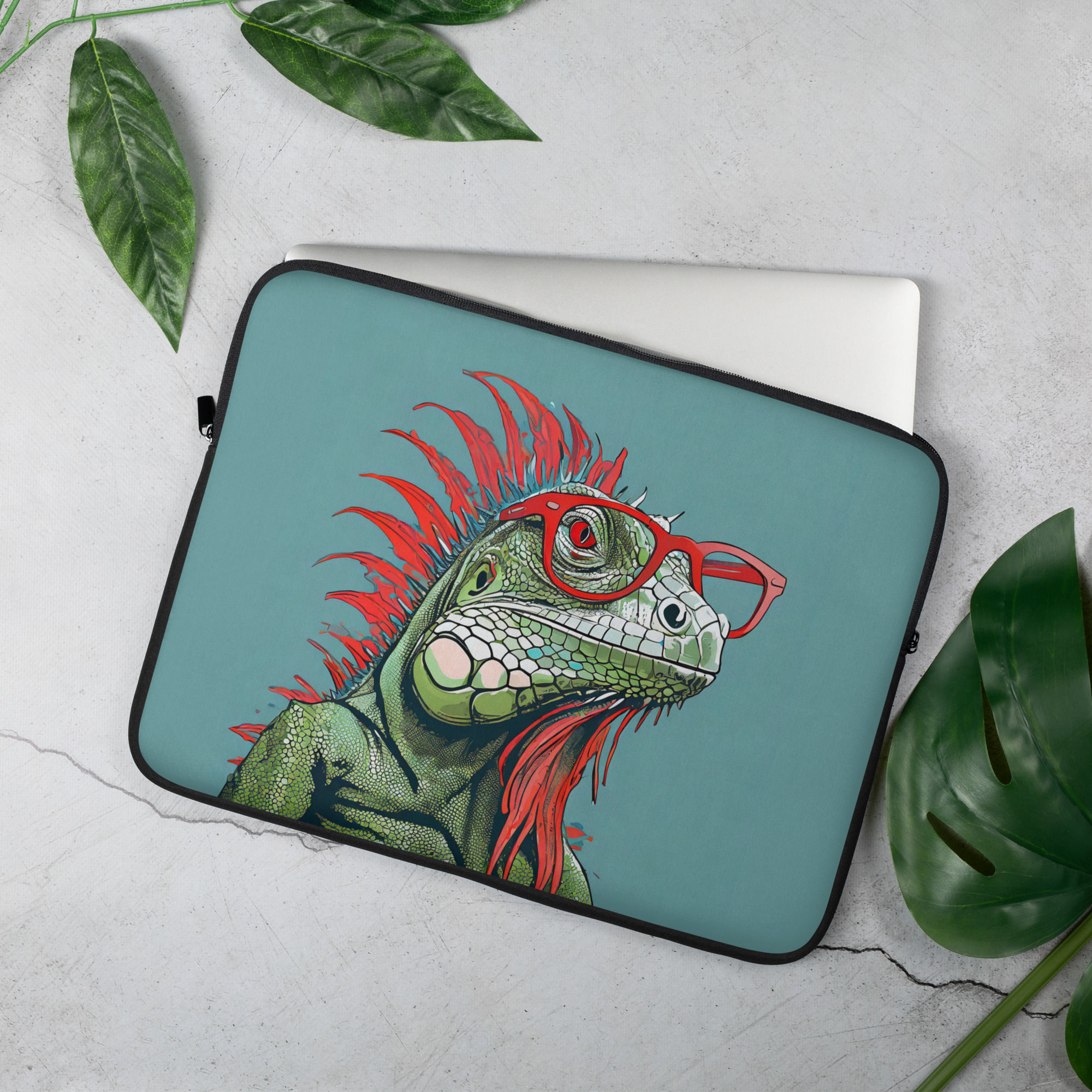 Iguana Wearing Red Glasses Laptop Sleeve