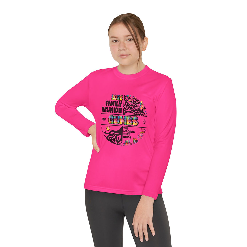 Thumbnail: Gumbs Family Reunion Youth Moisture-Wicking Long Sleeve Tee