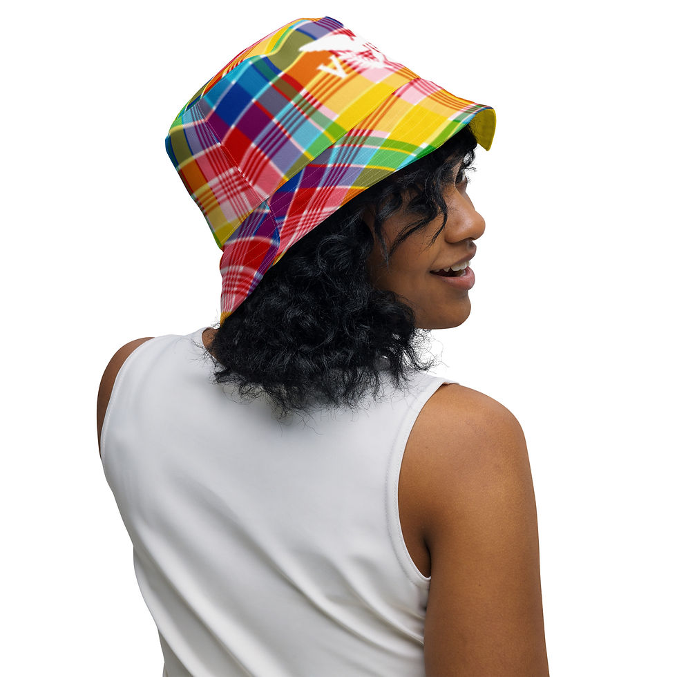 Thumbnail: U.S. Virgin Islands Madras & Flag Yellow Reversible Bucket Hat