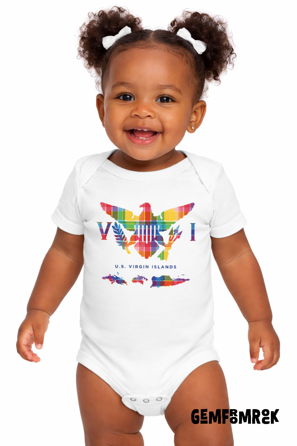 U.S. Virgin Islands Flag & Islands Madras Pattern Baby Short Sleeve Onesie