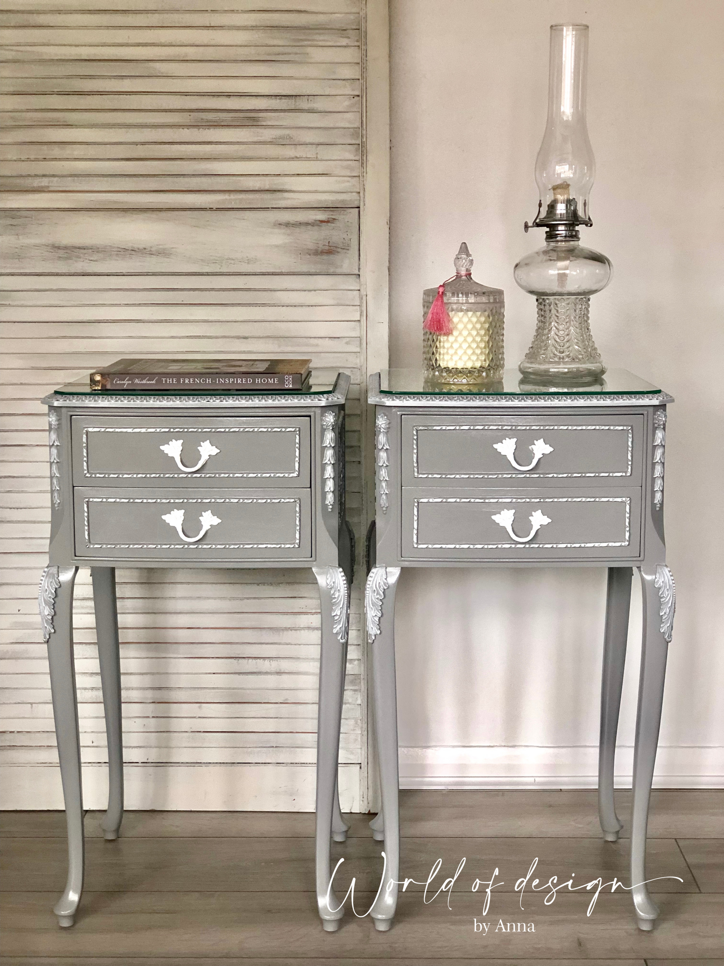French Louis Olympus Style bedside table cabinets