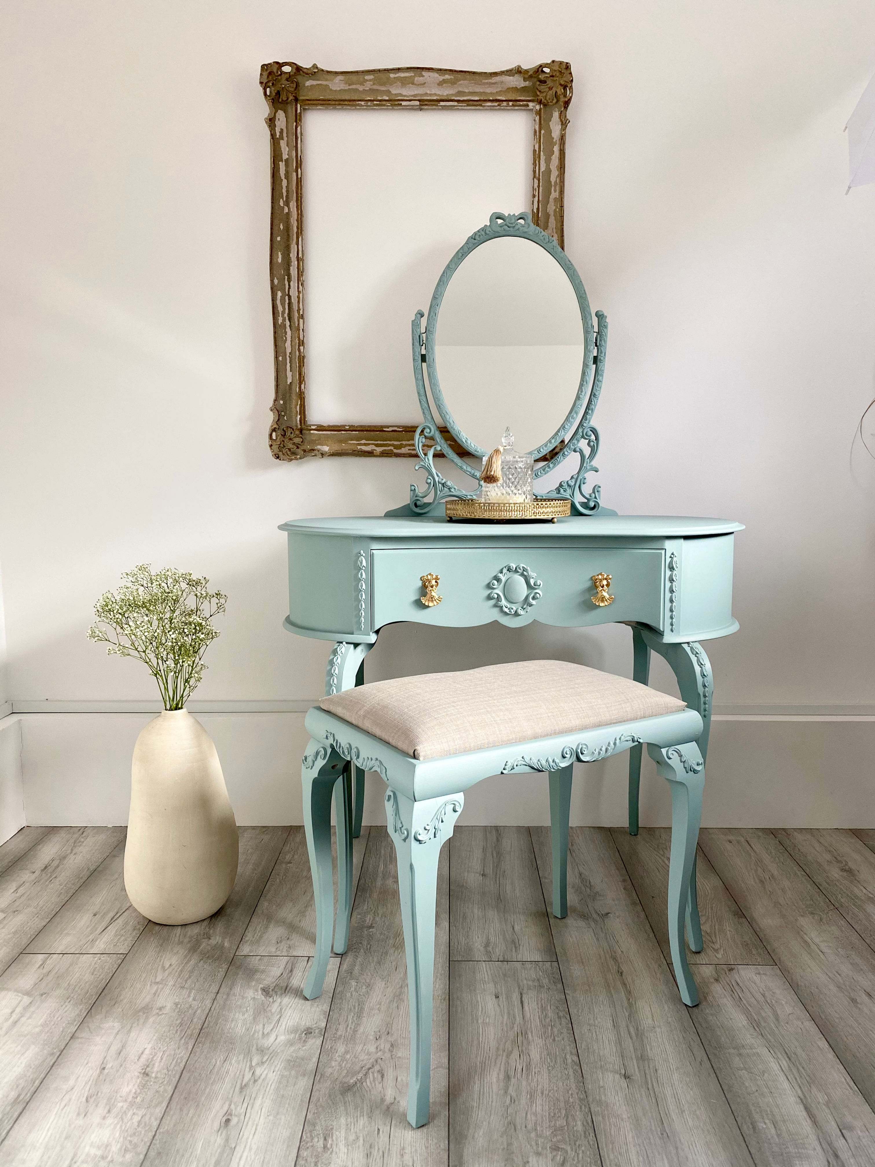 French Dressing Table With Stool & Small Chest Of Drawers Set.