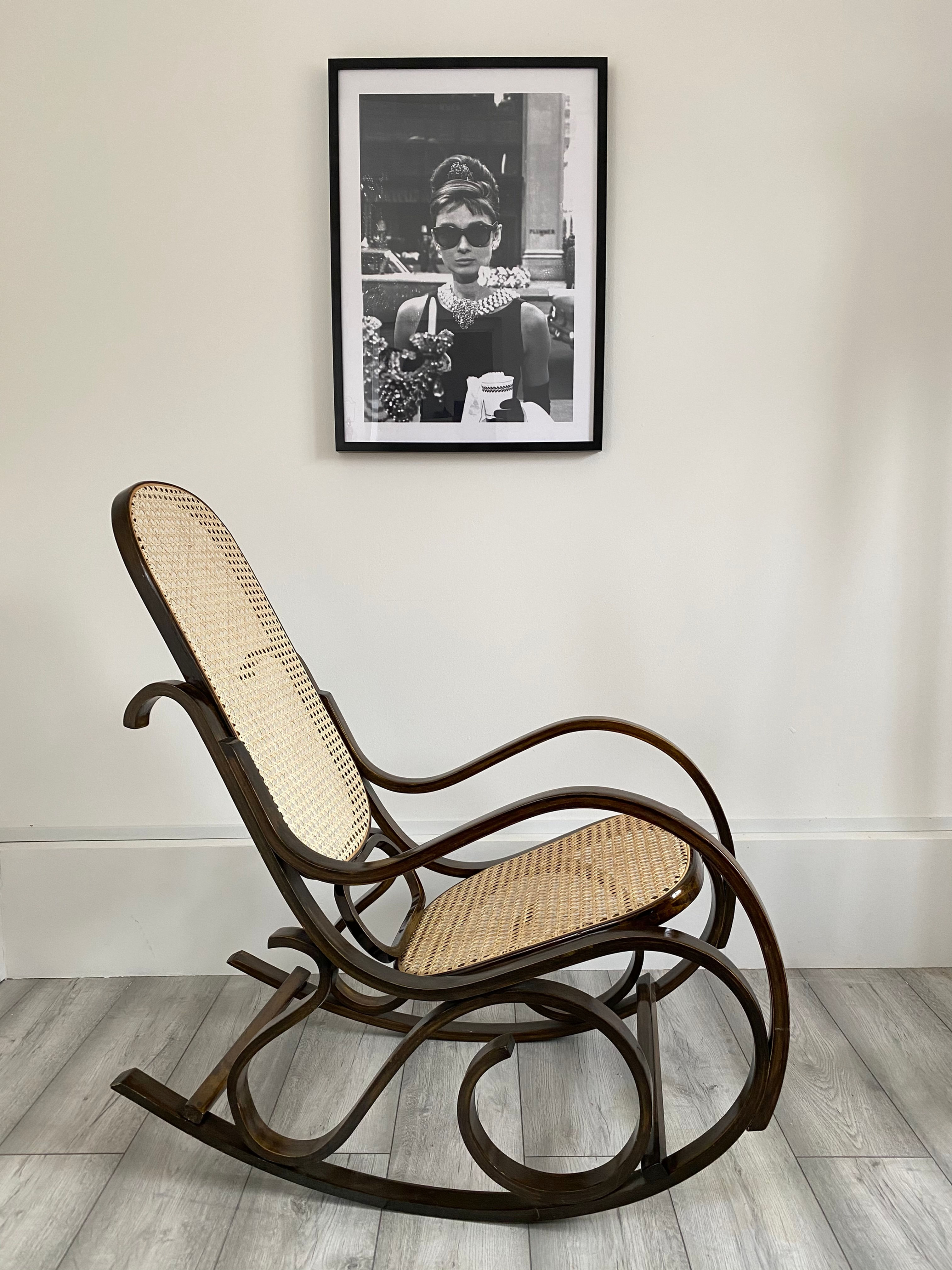 Vintage Rattan Rocking Chair, Bentwood, Thonet