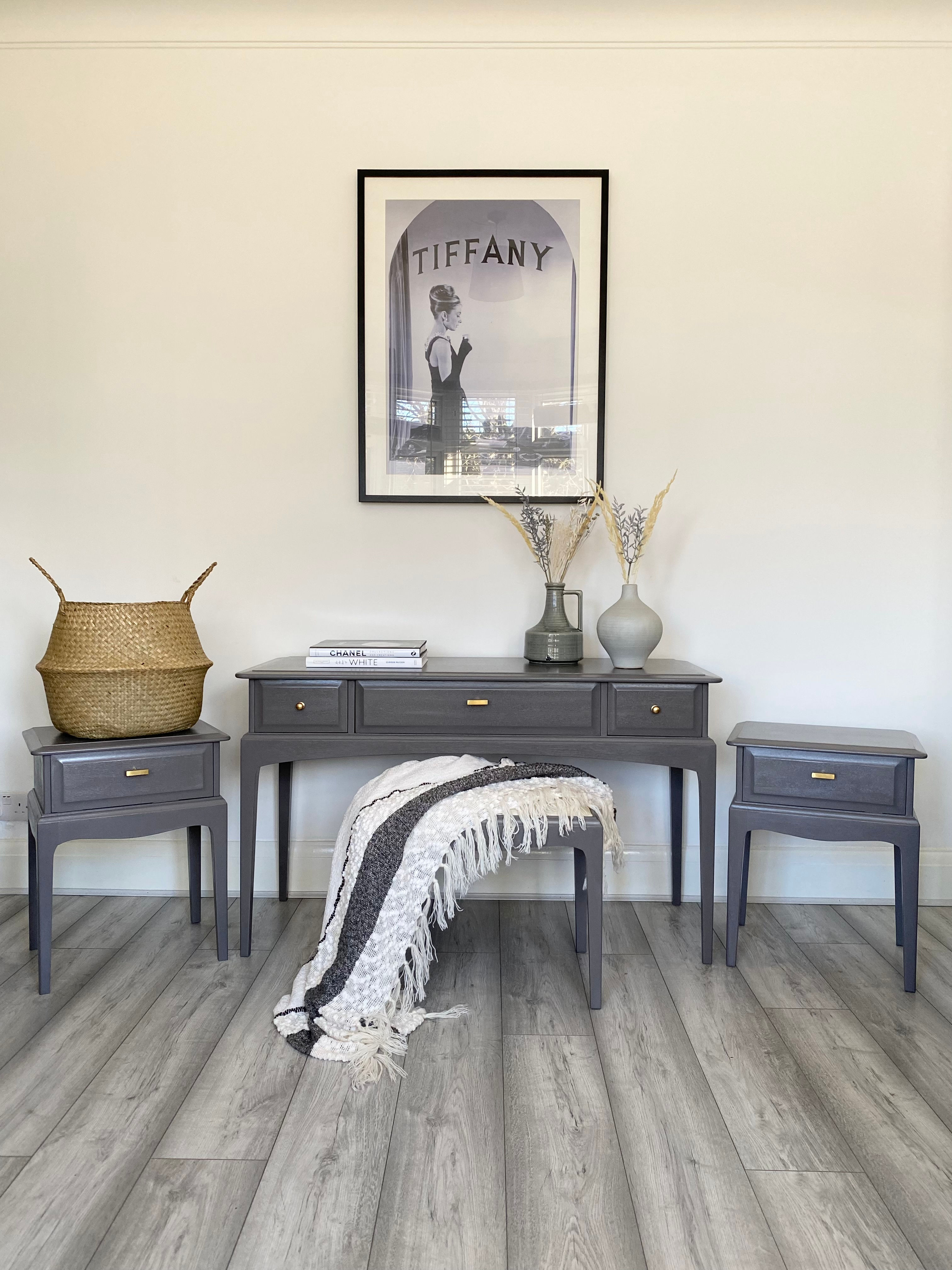 Stag Minstrel bedroom set - dressing table, bedside tables and stool.