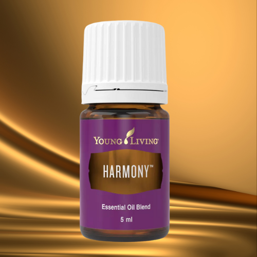 Ätherisches Öl Harmony von Young Living – violette Flasche auf goldenem Hintergrund, harmonisierende Mischung für Ausgleich, inneren Frieden und emotionale Balance, erhältlich im Zukunfts-Impuls-Shop.