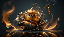 Futuristische goldene Rose mit leuchtenden, fließenden Details auf dunklem Hintergrund – symbolisiert Eleganz, Transformation und Visionen für Zukunfts-Impuls.