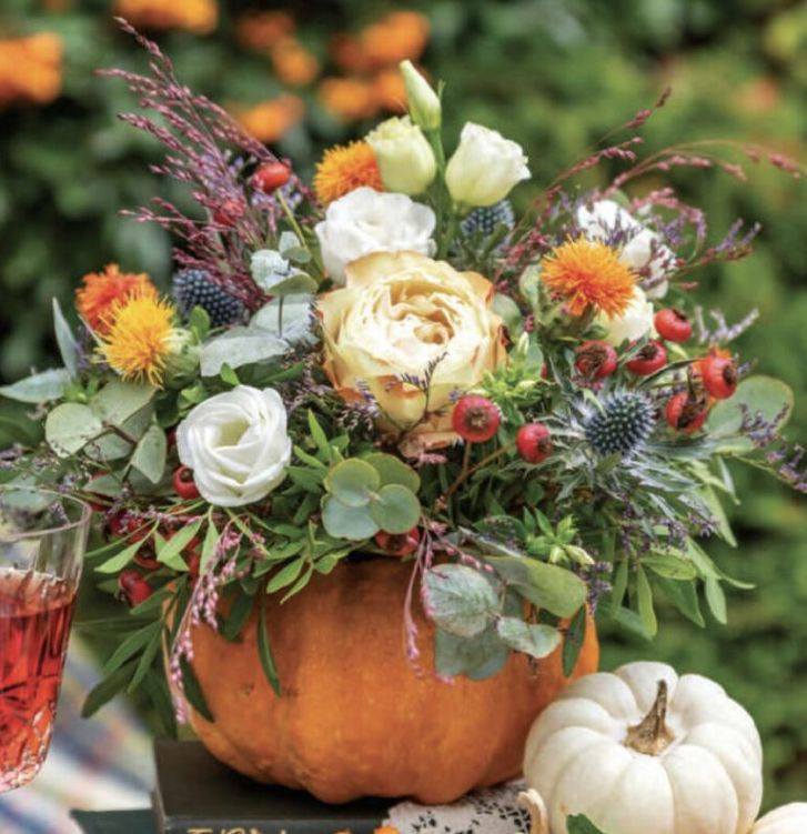 18th Oct Small Pumpkin Arrangement with fresh flowers PM